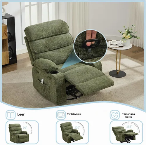 Vista 3 de Garvee Silla reclinable giratoria de 360° con bolsillos laterales, tela de Verde- lino
