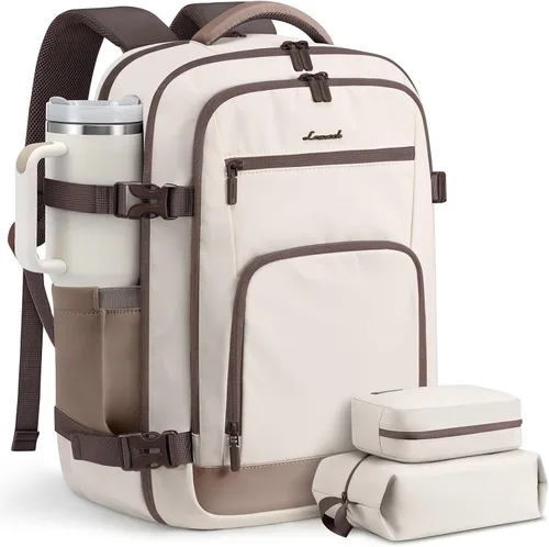 Vista 13 de LOVEVOOK Mochila de viaje para mujer y hombre, Beige, Mochilas de viaje