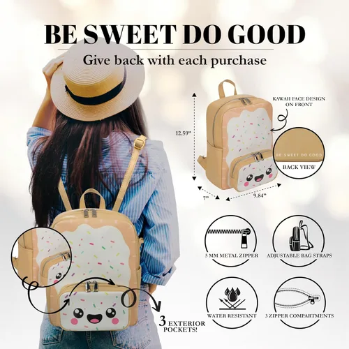 Vista 23 de Bolso tipo mochila Kawaii Burger Bolso mochila de moda para mujeres y niños Piel sintética