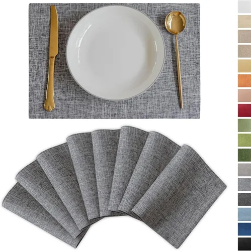 Vista 10 de Demetex - Juego de 4 manteles individuales de mesa de estilo rústico, resistentes al calor, de lino, lavables, de tela, manteles individuales