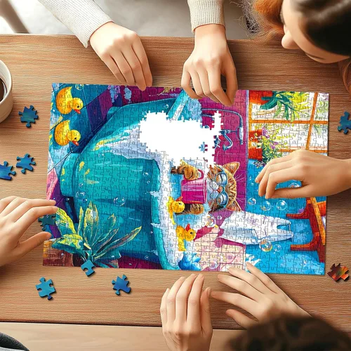 Vista 6 de Rompecabezas de 500 piezas para adultos, divertido rompecabezas de dibujos animados coloridos con letras en la parte posterior, bañera de pato