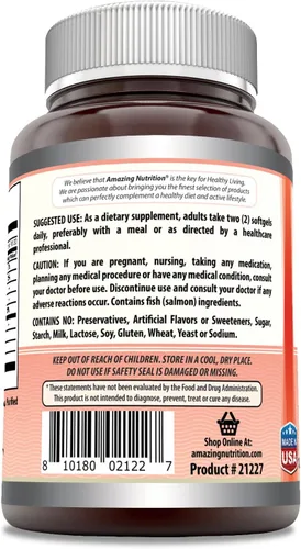 Vista 2 de Suplemento de Aceite de Salmón Salvaje de Alaska Amazing Omega 2000 Mg por Porción 180 Cápsulas Blandas Sin OMG Sin Gluten Fabricado