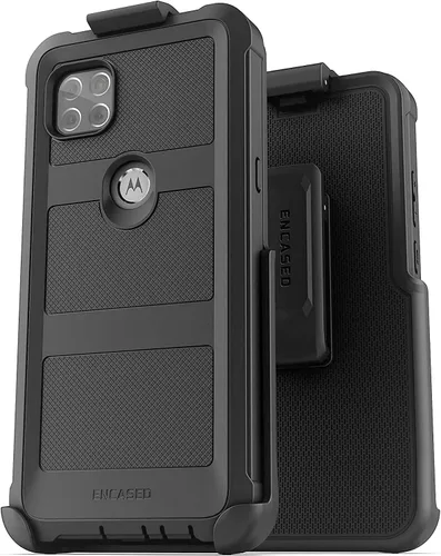 Vista 3 de Encased Funda de cinturón para Motorola One 5G ACE con protector de pantalla y clip de funda, protección resistente para Moto One 5G UW Ace (negro)