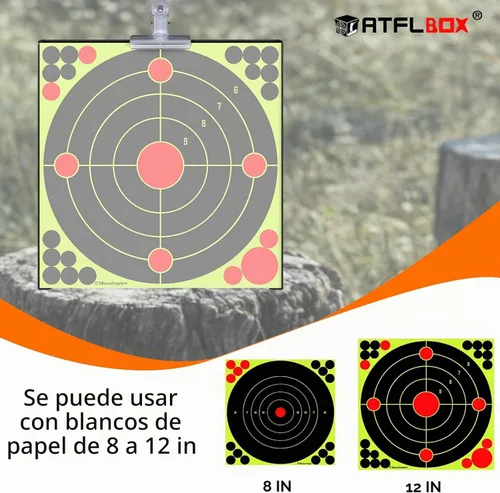 Vista 4 de Atflbox Trampa para Perdigones con Blancos de Papel Bullseye de Salpicaduras de 12''x12'' y Blancos de Tiro Giratorios para Calibre .177 .22