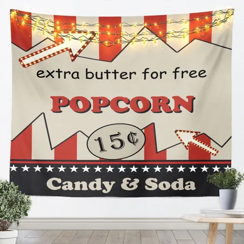 Vista 22 de Homewish Theater Cinema Poster Tapestry,Retro Movie Wall Hanging Art Popcorn Wall Blankets Movie Night Poster Tapestries for Kids Teens Girls Boys