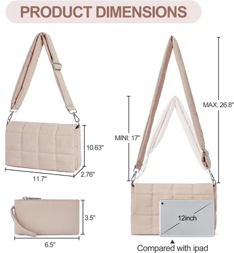 Vista 3 de CLUCI Bolsa de hombro acolchada para mujer, bolsa de mano media ligera de algodón acolchado