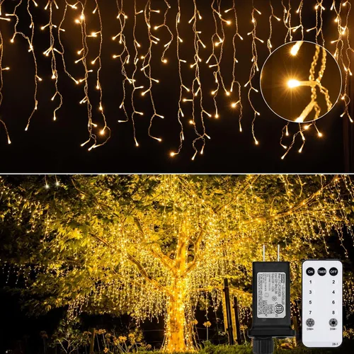 Vista 10 de Luces de Navidad de carámbano para exteriores, 40 pies, 432 LED, impermeables, para exteriores, 8 modos de iluminación, con control remoto