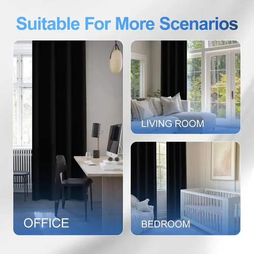 Vista 7 de Cortinas 100% opacas para dormitorio, cortinas opacas de 63 pulgadas de largo, cortinas opacas de lino para sala de estar, cortinas con ojales