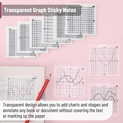 Vista 4 de Mr. Pen - Notas adhesivas transparentes con gráficos, 3 x 3 pulgadas, 6 blocs, 50 hojas/bloc 6 Grid Designs, Square Graph Paper Notes & Fineliner