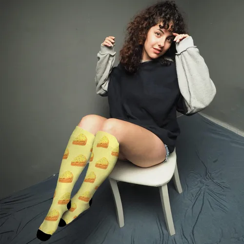 Vista 4 de devor Calcetines de algodón para botas de trabajo, calcetines largos hasta el muslo para mujer, calcetines de pastel de moda, Blanco