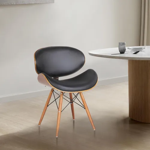 Vista 11 de Armen Living Cassie - Silla de comedor en piel sintética negra y acabado de madera de nogal, 20 pulgadas de profundidad x 21 pulgadas de ancho x 31