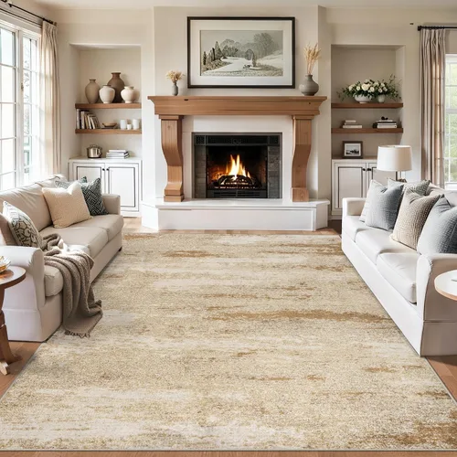 Vista 2 de Area Rugs - Alfombra para sala de estar, 4 x 6, lavable, moderna, abstracta, suave, neutra, antideslizante, grande para interiores, resistente a