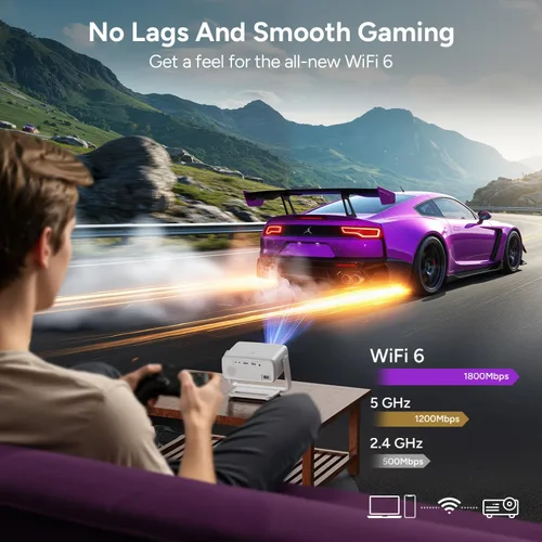 Vista 6 de Proyector 4K con WiFi y Bluetooth, Proyector inteligente para exteriores 1800 ANSI 4k Enfoque automático y control de voz, 10,000 aplicaciones
