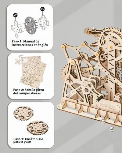 Vista 5 de ROKR Rompecabezas de madera 3D, modelo mecánico, kit de manualidades de madera, juguete de ensamblaje de bricolaje, juego de engranajes mecánicos