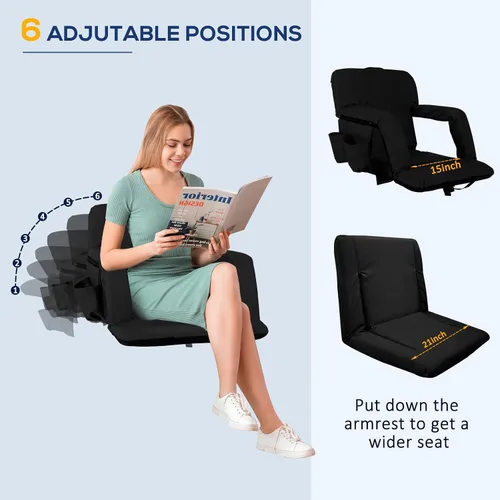 Vista 4 de Asiento de estadio plegable para gradas con soporte de espalda, sillas de grada con respaldo acolchado y reposabrazos ajustables, 6 posiciones