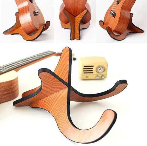 Vista 3 de Hovico Detachable Wooden Ukelele Stand, Holder Musical Instrument Stand Concert Portable Non-Slip Violin Wood Stand for Small Guitar, Violin, Banjo