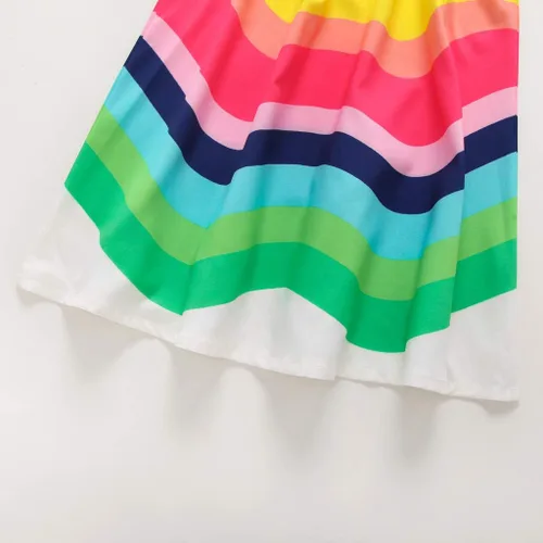 Vista 5 de Vestido de verano para niña pequeña, con correa de rayas de arco iris, falda de sol para playa