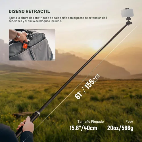 Vista 6 de NEEWER Trípode para teléfono celular y cámara con control remoto y soporte para teléfono compatible con iPhone GoPro Canon Sony DSLR, trípode de 160