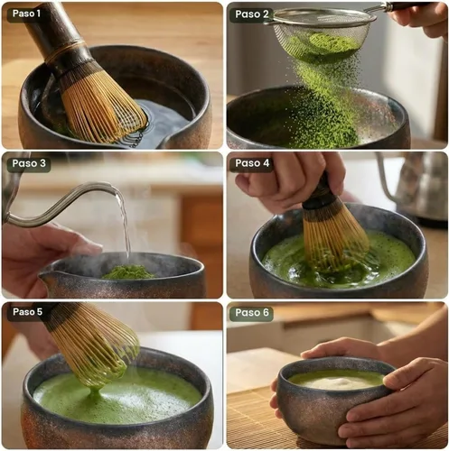 Vista 8 de Juego de batidor de matcha, kit de 5 piezas con cuenco de cerámica matcha, batidor de bambú, cuchara, juego completo de té Matcha perfecto