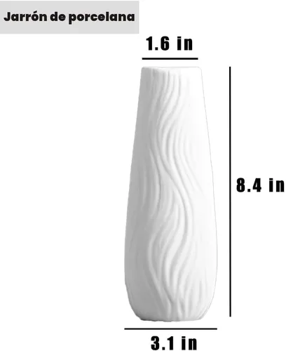 Vista 2 de Jarrón de cerámica blanca, 8.4 pulgadas de alto, florero artístico de estilo clásico para chimenea, dormitorio, cocina, sala de estar, centros
