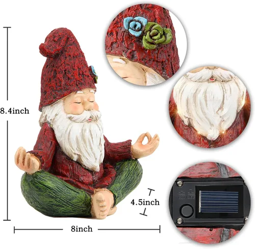 Vista 3 de Smadeer Estatua de gnomo de yoga de jardín, figura de gnomos al aire libre con luces solares, Knome en postura de yoga para decoración de jardín