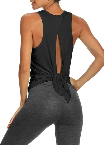 Vista 16 de Bestisun - Camisetas de tirantes para mujer con espalda abierta, ropa deportiva para entrenamiento, yoga y ejercicio Verde militar