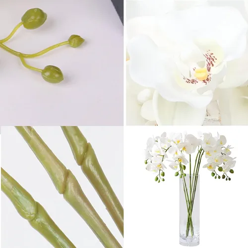 Vista 7 de HinyoCo 5 piezas de flores artificiales de Phalaenopsis y 4 paquetes de hojas, flores de orquídeas artificiales con 4 paquetes de hojas de tallo