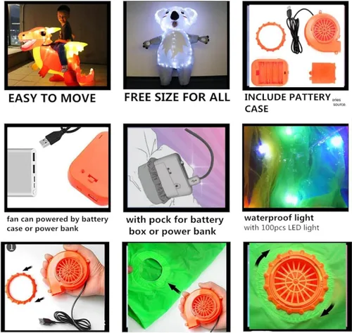 Vista 4 de bDDeDD Disfraz inflable de payaso con luz LED para fiesta de Navidad
