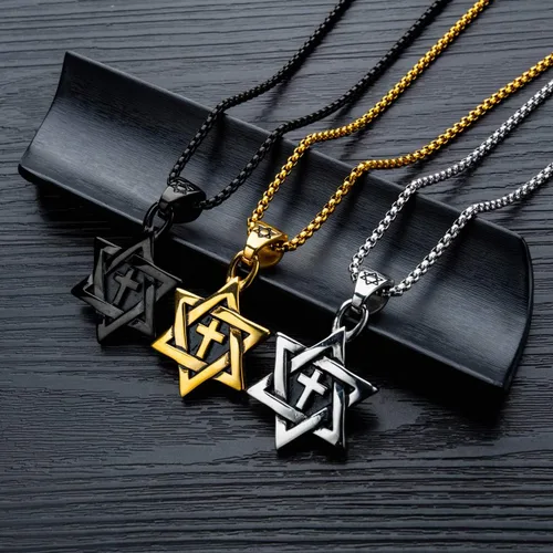 Vista 4 de Rehoboth Star of David - Collar con colgante de cruz Megan de seis puntas para niños hombres o mujeres cadena de acero inoxidable de 240in