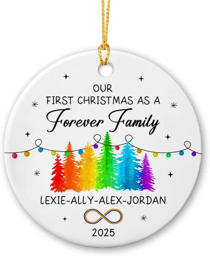 Vista 20 de All for Love - Adorno de cerámica LGBT arcoíris para Navidad 2025, adorno de Navidad personalizado para parejas, orgullo gay/lesbiano, adorno