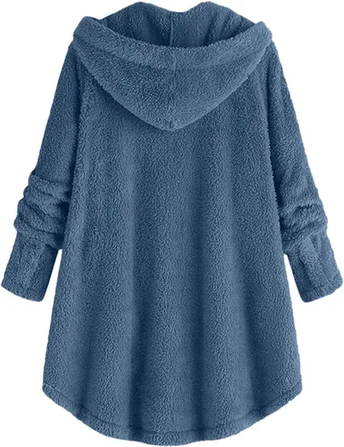 Vista 4 de Abrigos de invierno para mujer, cárdigan con capucha, forro polar mullido, con botones, de manga larga, irregular, con capucha, chaquetas