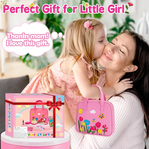 Vista 7 de Officygnet Bolso de Juguete para Niñas, 1, 2, 3 Años de Edad, Bolso de Niña Pequeña Juguetes con Kit de Maquillaje de Fantasía, Juguete de Juego