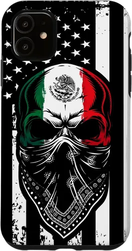 Vista 8 de Funda vintage para iPhone 17 con diseño de calavera mexicana de Estados Unidos y bandera mexicana del 4 de julio