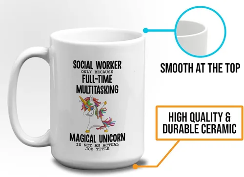 Vista 5 de Taza de café para trabajadora social de 15 onzas, color blanco, solo porque - Regalos para trabajadoras sociales para mujeres, regalos de mes
