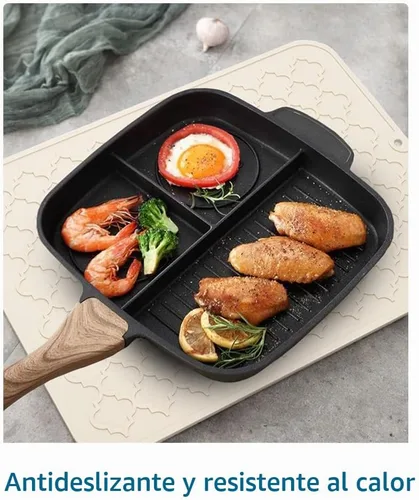 Vista 5 de AMOAMI - Tapete de secado de platos para cocina, de silicona, tapete de secado de platos de cocina, resistente al calor, accesorios de cocina Beige