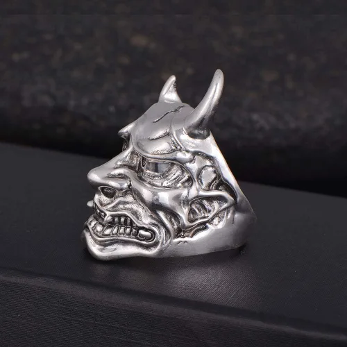 Vista 3 de Hannya Mask Ring Japanese Jewelry Mens Big Statement Biker Cool Devil Rings