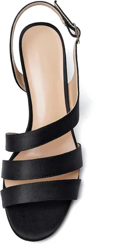 Vista 3 de YODEKS Sandalias de tacón para mujer Slingback Strappy Tacones bajos de gatito Tacones de punta abierta