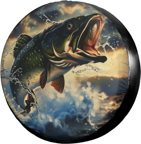 Vista 49 de Dujiea Bass Fish - Cubierta de neumático de repuesto con orificio para cámara de respaldo, cubierta universal de rueda y protector de neumáticos