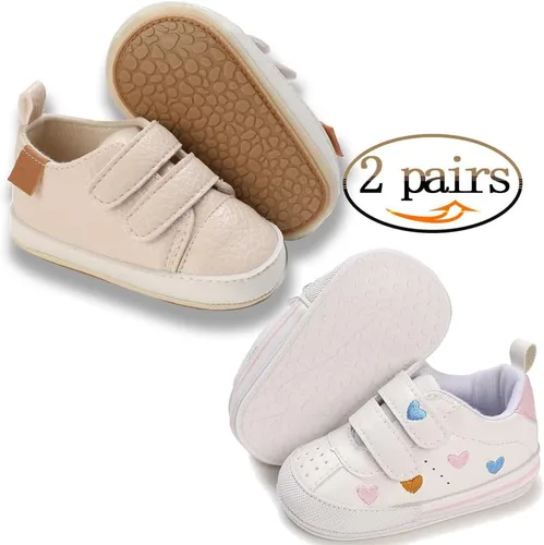 Vista 2 de eitwo 2 pares de zapatos de bebé, para niños y niñas, suela de goma antideslizante, unisex, suaves y ligeros, zapatos de cuna para primeros pasos