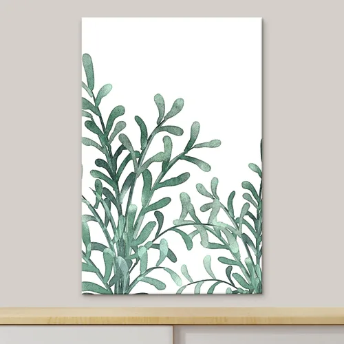 Vista 3 de B2T Lienzo impreso para pared, acuarela, pastel, verde oscuro, planta de bosque, naturaleza, ilustraciones de área silvestre, arte moderno