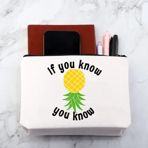 Vista 6 de MNIGIU Bolsa de cosméticos divertida de piña al revés Bolsa de maquillaje de piña Swinger Regalo de fiesta de regalo, Piña al revés., Monedero