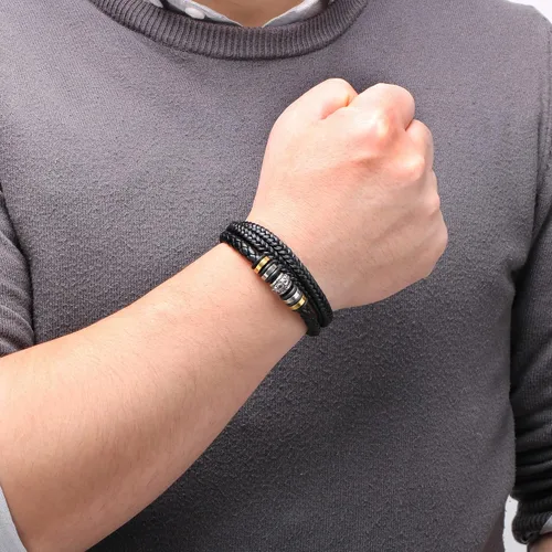 Vista 3 de JoycuFF Men Leather Bracelet Gifts for Birthday Christmast Braided Bracelet for Boyfriend Son Grandson Brother Son 7.58.59 inches Wristband