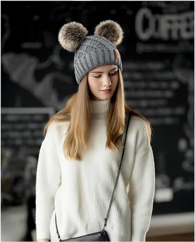 Vista 3 de Arctic Paw Womens Winter Hat Cable Knit Beanie for Women Faux Fur Pompom Ears