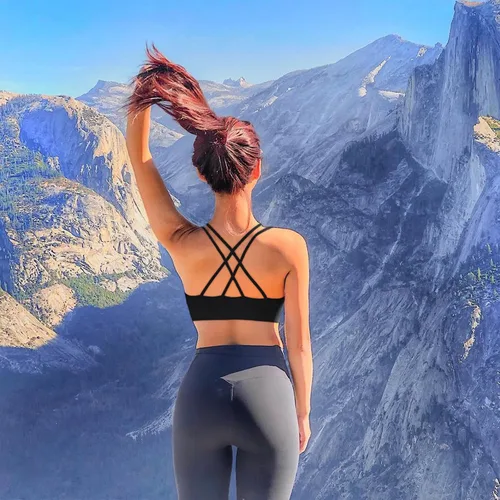 Vista 5 de Brasier deportivo para mujer, con cuello en V, tirantes cruzados, brasier de yoga acolchado, soporte medio, entrenamiento, gimnasio, atlético