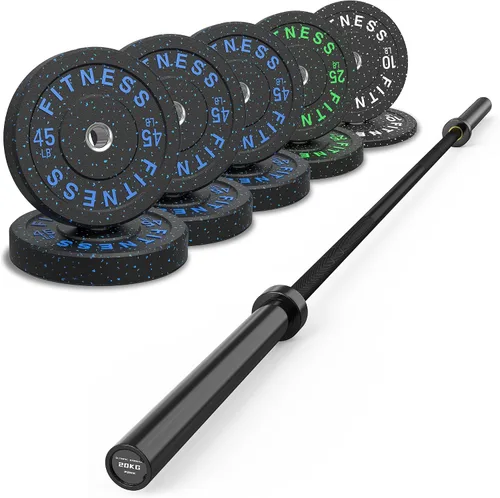 Vista 18 de HANDBODE Olympic High-Bounce Bumper Plates Bench Press Barbell Weights Set 2 - Inch, 10-55 lb Rubber Weight Sets for Home Gym, Strength Training