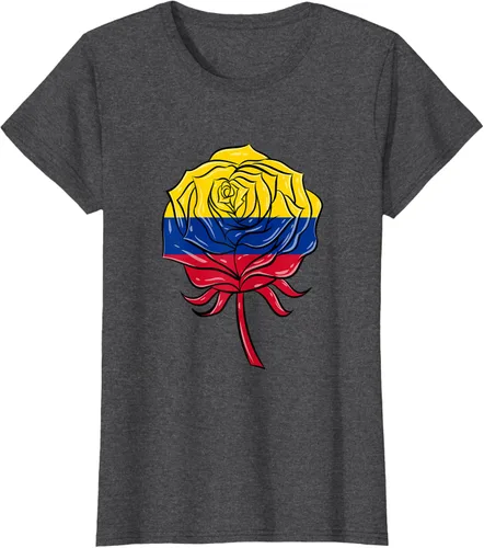 Vista 3 de Camiseta colombiana para mujer con diseño de rosa, Negro