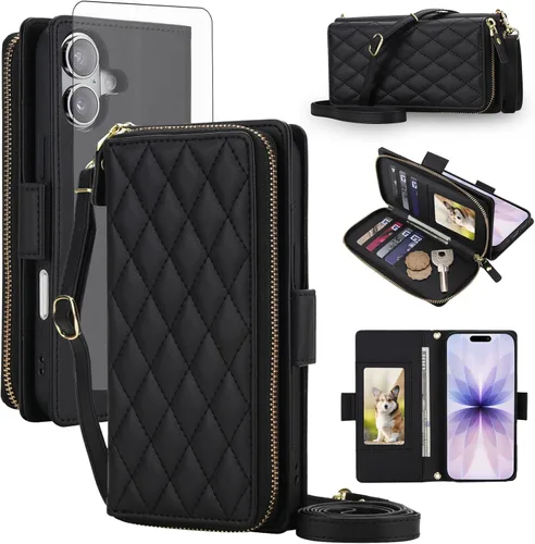 Vista 54 de Asuwish Funda compatible con iPhone 6/6s/7/8/SE 2020 2022 con cremallera y bloqueo RFID, protector de pantalla, correa cruzada i6 i7 i8 7s 8s SE2020