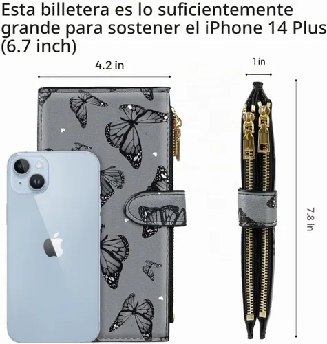 Vista 3 de Coco Rossi - Cartera de mariposas negras para mujer, con bloqueo RFID