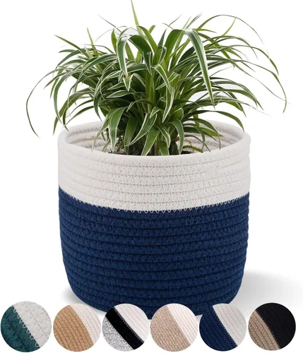 Vista 14 de Cesta de Planta de Cuerda de Algodón Cesta Tejida Moderna para Maceta de Flores de 6" Macetas de Interior de Piso, Organizador de Almacenamiento