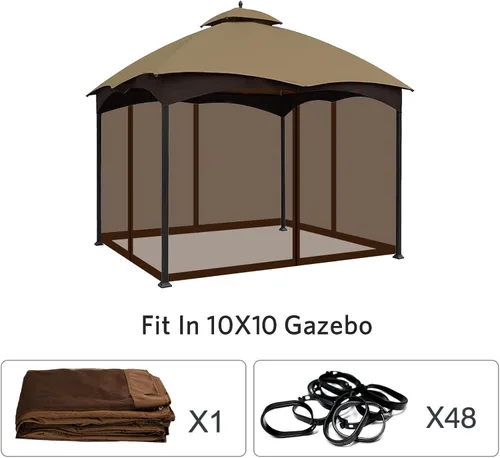 Vista 5 de Tanxianzhe Mosquitera de Repuesto para Gazebo de 10'x10' Paredes Mosquiteras de Patio de 4 Paneles con Cremallera (Marrón)